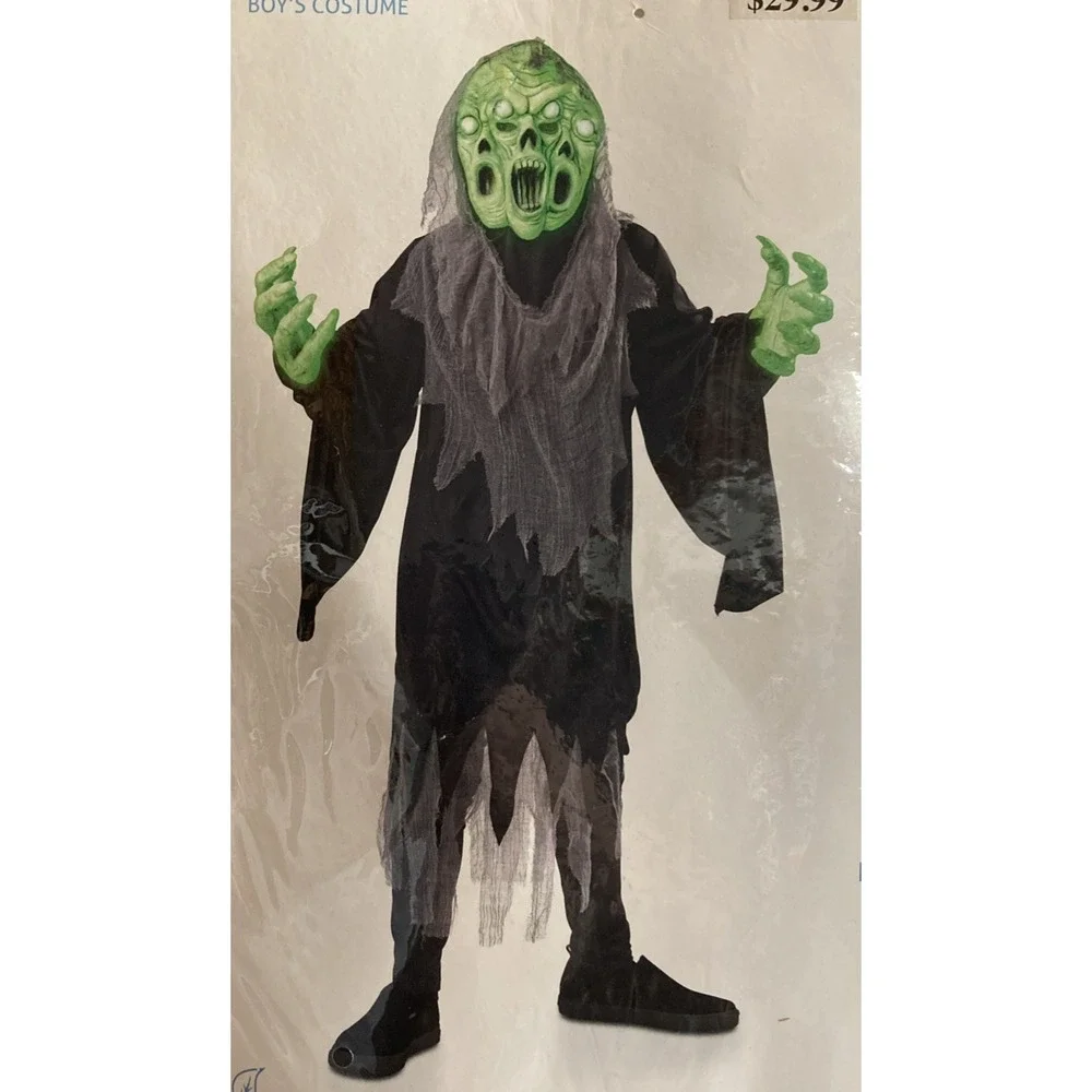 Glowing Tripple Ghoul costume child Size Large 10-12 Scary Zombie New‎